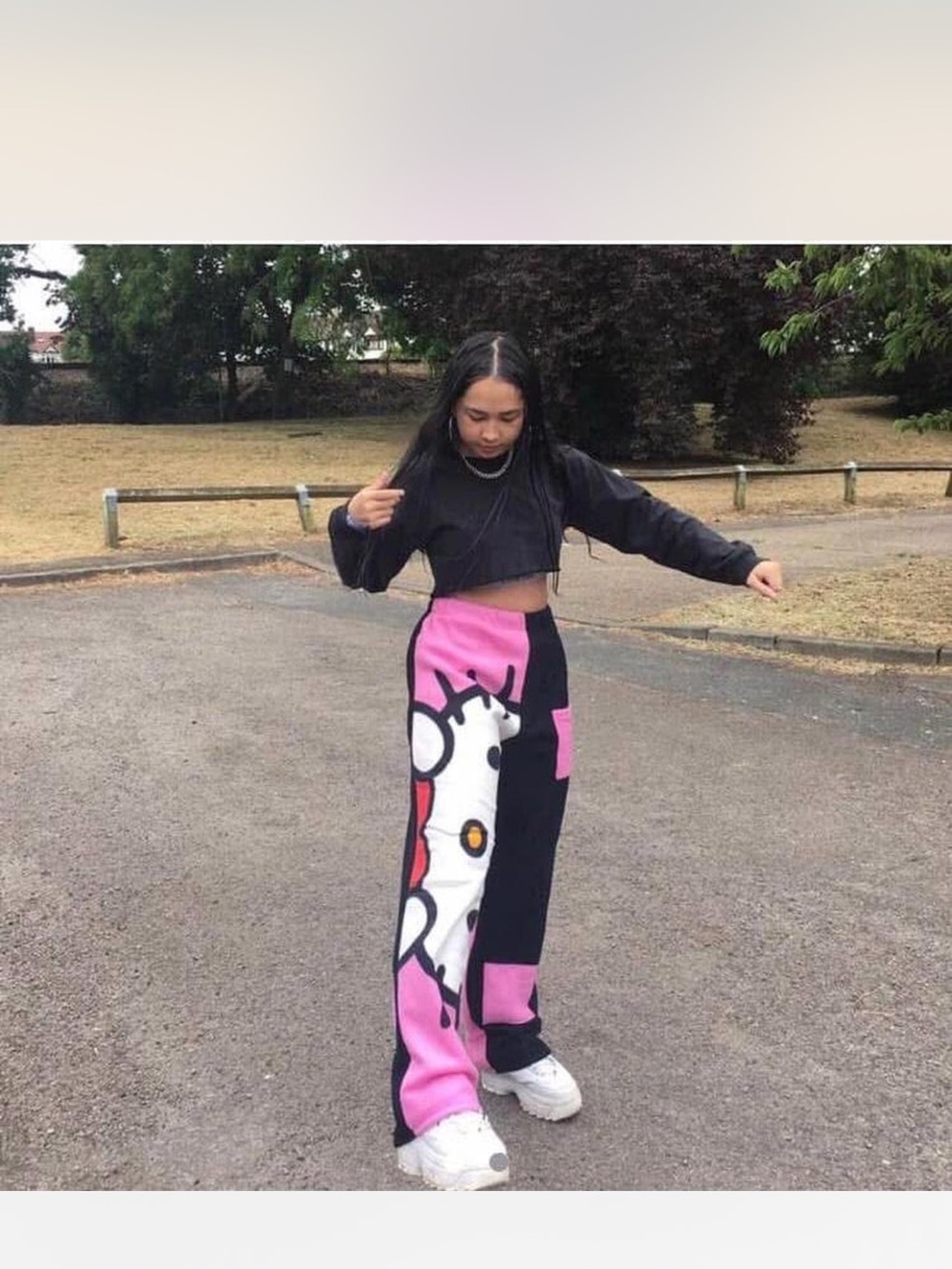 HANDMADE CUSTOM Pink & Black Graphic Wide-Leg Pants